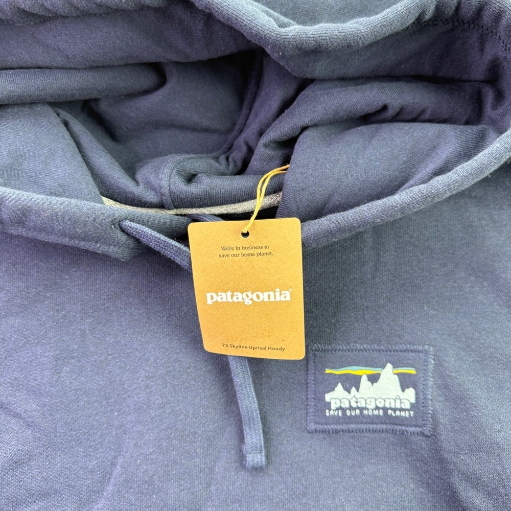 Patagonia Hoodie Sweatshirt 73' Skyline Uprisal Mens M Womens L Navy Blue NEW - Picture 4 of 8